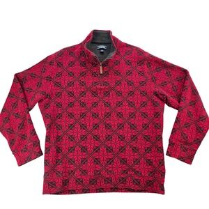 Lands' End Mens XL 1/4 Zip Pullover Sweater Red Black Fairisle Snowflake Cotton